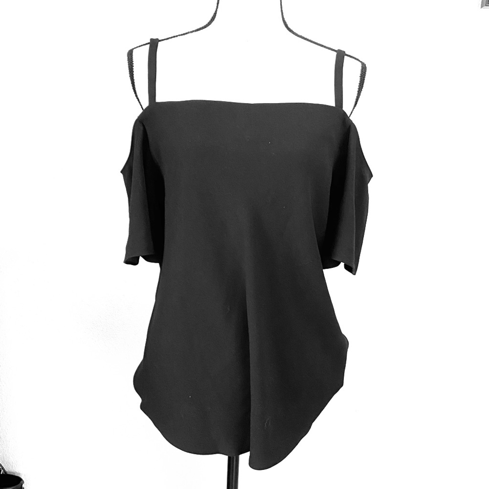 Ann Taylor Black cold shoulder ruffle sleeve top